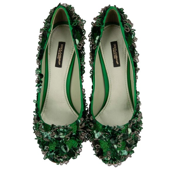Dolce & Gabbana - Pearl Sequin Embroidered High Heel Pumps VALLY Green Emerald 3 - Picture 3 of 5